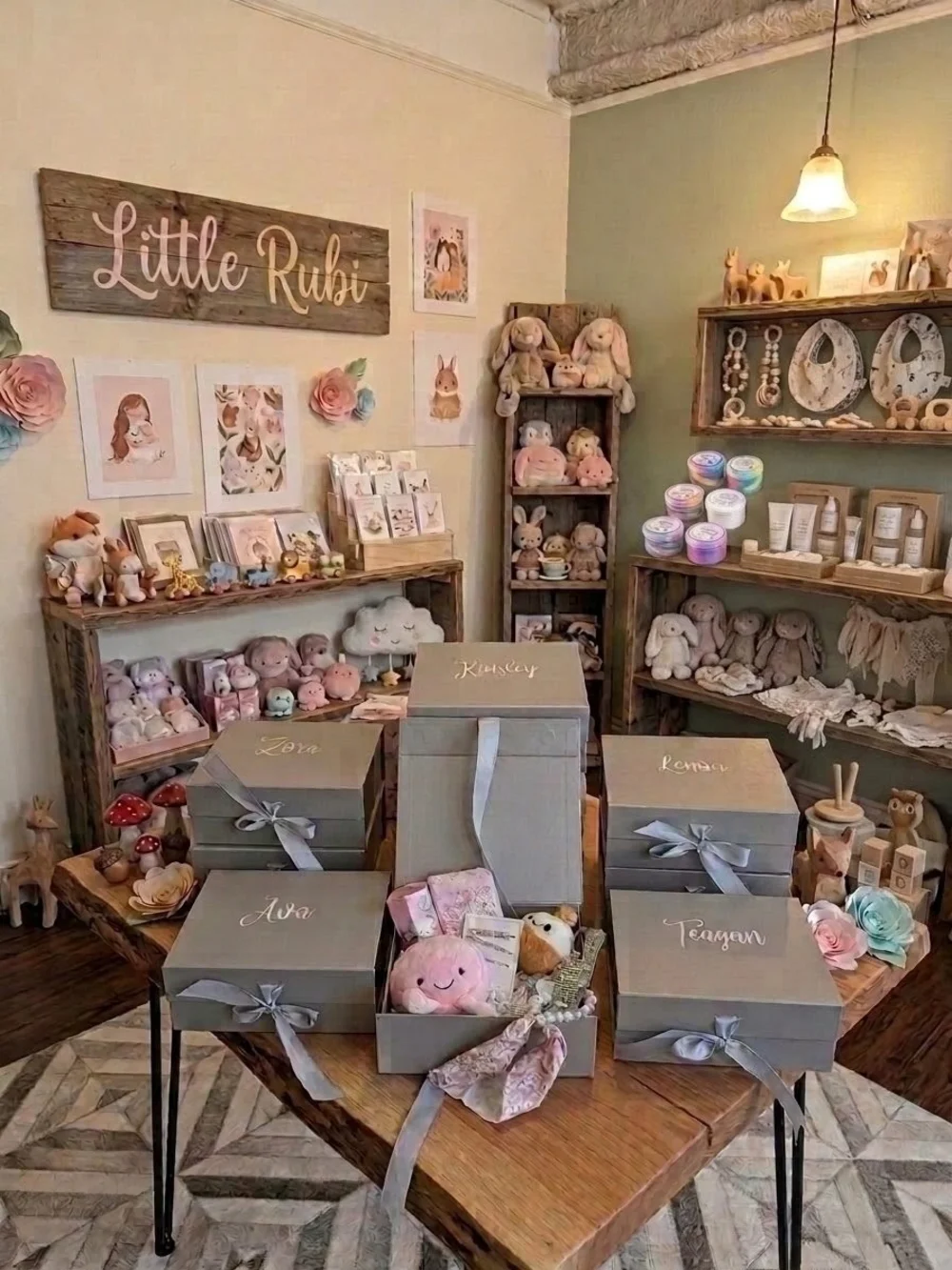 6 Personalized with pink name Gray Gift Boxes with Bows party favor b